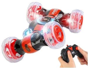 מכונית פעלולים RAPID STUNT CAR עם גלגלים מוארים צבעוניים וסוללה נטענת - אדום