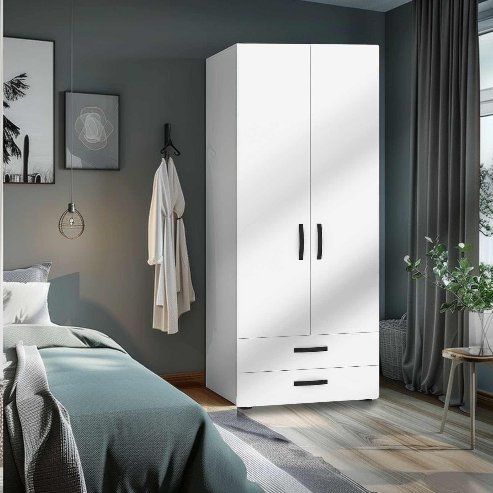 ארון בגדים 2 דלתות ו 2 מגירות גובה 205 ס"מ דגם אולימפוס מבית Tudo Design