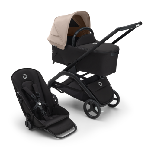 עגלת משולבת Bugaboo Dragonfly בוגבו דרגונפליי שלדה שחורה בד שחור גגון חול מדבר