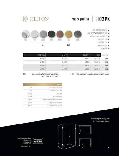מקלחון פינתי מיטרני צירים סדרת HILTON H02PK עם צירים בולטים.