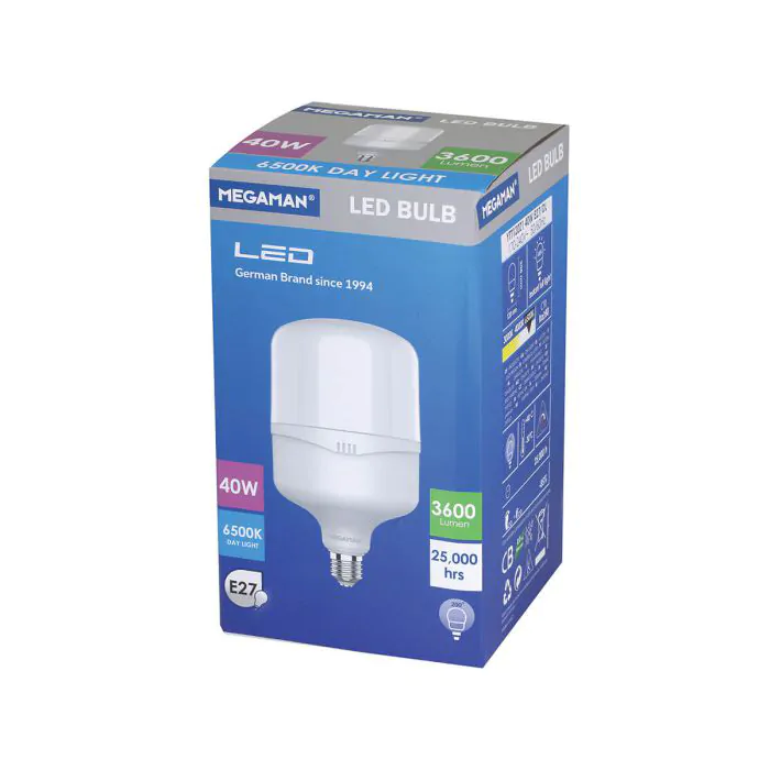נורת לד 40W T צבע לבן E27 DL 6500K מחברת Megaman
