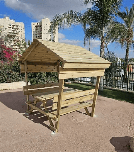 שולחן פיקניק מקורה XL עם משענות גב גג אטום