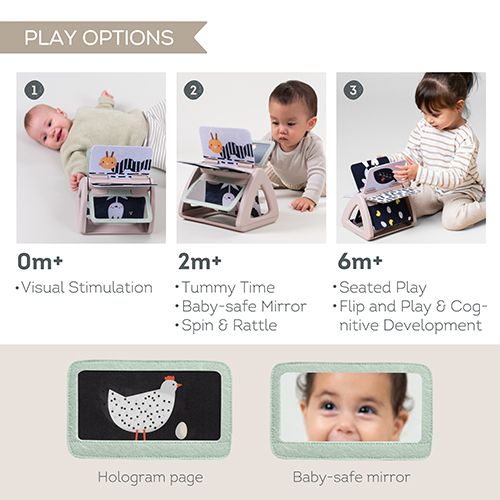 ספר פעילות מסתובב לזמן בטן שחור/לבן עם 10 דפים ומראה לגירוי חזותי והתפתחות קוגניטיבית