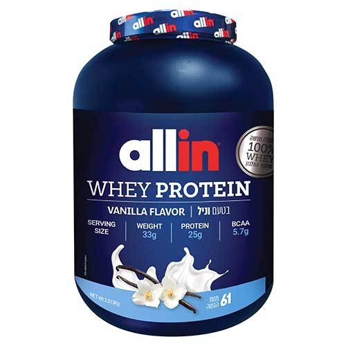 אבקת חלבון ALL IN WHEY | בטעם וניל | 61 מנות הגשה | 2.013 ק"ג | אול-אין | ALLIN