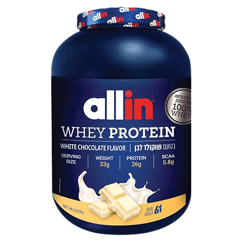 אבקת חלבון ALL IN WHEY | בטעם שוקולד לבן | 61 מנות הגשה | 2.013 ק"ג |  אול-אין | ALLIN