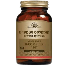 קומפלקס ויטמיני B בצורת קו אנזימים | MEGASORB B-Complex "50" | מכיל 100 טבליות | ללא רכיבים מן החי | סולגאר | Solgar