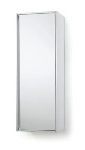 ארון אמבטיה עמיד מים HPL ורסאי מותקן על קיר חדר רחצה מודרני, משולב עם כיור לבן.