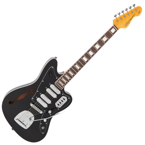 זוית נוספת Vintage REVO Series 'Surfmaster' Quad Electric Guitar ~ Boulevard Black