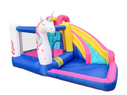 מתקן קפיצה מתנפח עם מים בינוני חד קרן JUMPER שיכשוכית+מגלשה+קיר טיפוס+משטח קפיצה דגם 63109 