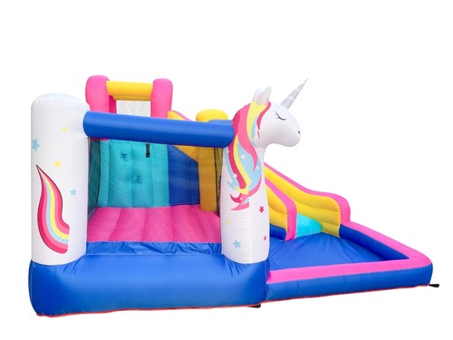 מתקן קפיצה מתנפח עם מים בינוני חד קרן JUMPER שיכשוכית+מגלשה+קיר טיפוס+משטח קפיצה דגם 63109 