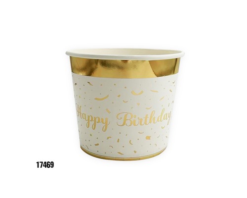 קופסת פופקורן גדולה HBD זהב לבן