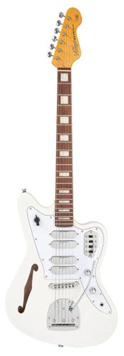 Vintage REVO Series 'Surfmaster' Quad Electric Guitar ~ Metallic White_front