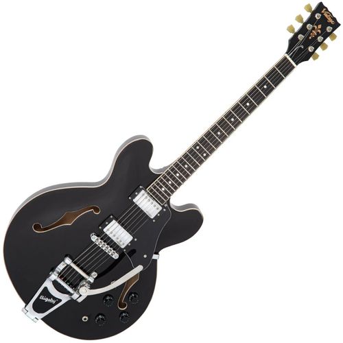 זוית נוספת Vintage VSA500B ReIssued Semi Acoustic Guitar w/Bigsby ~ Boulevard Black