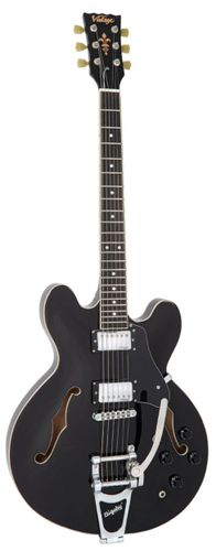 Vintage VSA500B ReIssued Semi Acoustic Guitar w/Bigsby ~ Boulevard Black