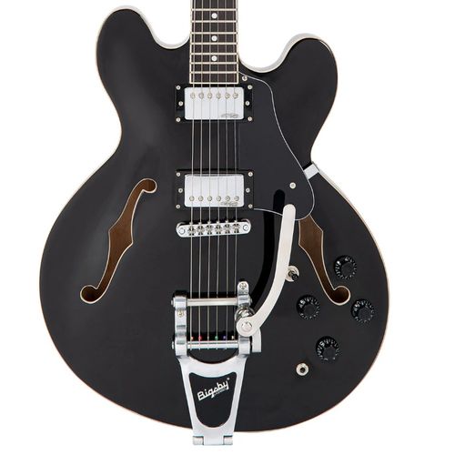זוית נוספת Vintage VSA500B ReIssued Semi Acoustic Guitar w/Bigsby ~ Boulevard Black