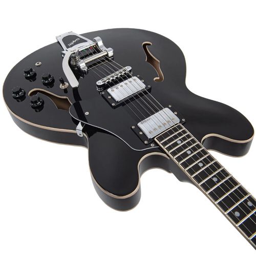 זוית נוספת Vintage VSA500B ReIssued Semi Acoustic Guitar w/Bigsby ~ Boulevard Black