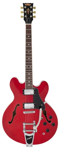 Vintage VSA500B ReIssued Semi Acoustic Guitar w/Bigsby ~ Boulevard Black