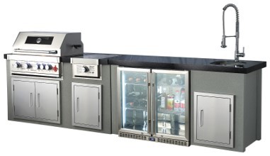 מטבח חצר יוקרתי דמוי אבן אפורה עשוי נירוסטה 304 ושיש גרניט דגם WST-005-002-G-C 