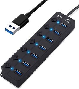 מפצל USB 3.0 ל-7 יציאות עם מתגים