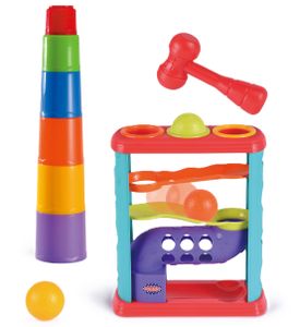 מארז 2 ב 1 הך פטיש עם כדורים במדרון ומגדל שש כוסות