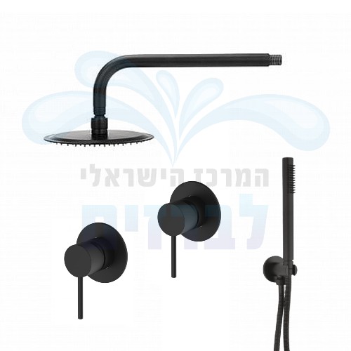 סט 7 חלקים למקלחת 3 דרך קומפלט לחדר רחצה מדגל p-y | שחור מט