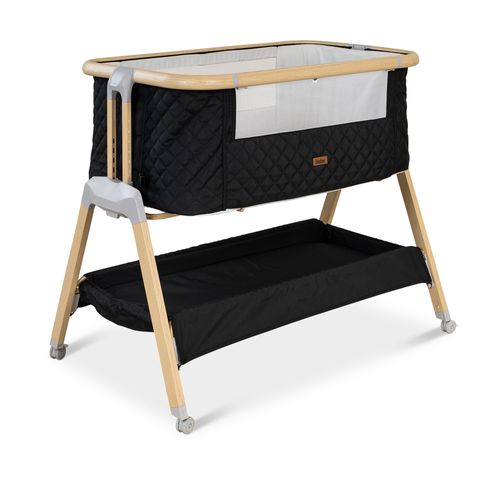 עריסה נצמדת למיטת הורים לוקס LUX עם בדים משודרגים, כילה, משטח אחסון וגלגלים - שחור