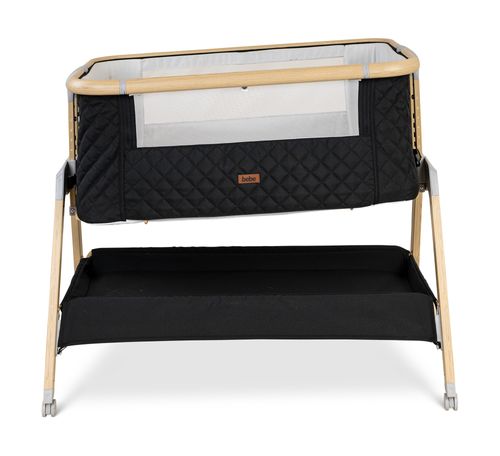 עריסה נצמדת למיטת הורים לוקס LUX עם בדים משודרגים, כילה, משטח אחסון וגלגלים - שחור