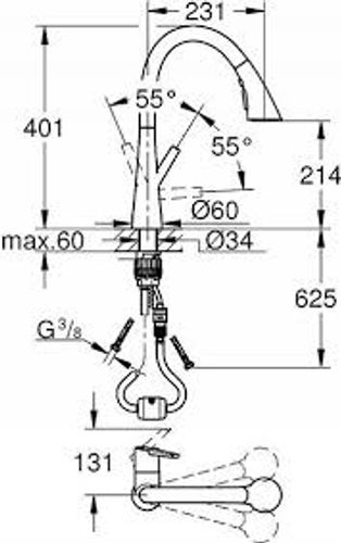 ברז מטבח נשלף גרואה-GROHE דגם 32294DC2 נירוסטה מוברש =יבואן רישמי 
