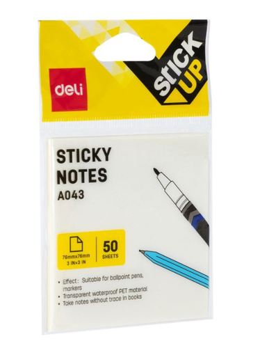 פתקיות ממו שקופות חלביות deli EA043 (50 דף)