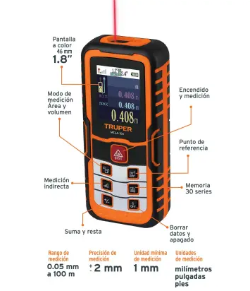 מד מרחק לייזר אדום 100 מ' 100374  MELA-100 TRUPER