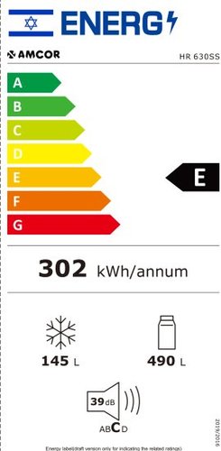 מקרר 2 דלתות מקפיא עליון 635 ליטר Amcor No-Frost Inverter HR630SS - צבע נירוסטה
