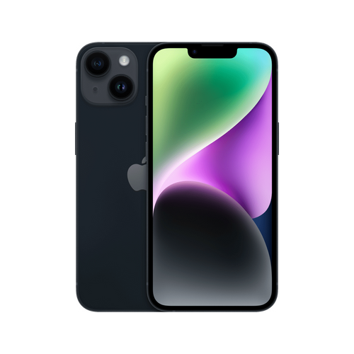אייפון Apple iPhone 14 256GB, צבע Midnight שחור, ללא מטען וללא אוזניות, שנה אחריות יבואן רשמי