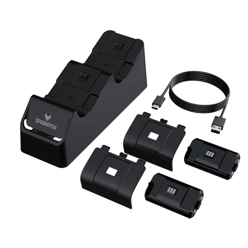 ערכת 2 סוללות ועמדת טעינה כפולה לשלט Sparkfox Xbox Series X/S צבע שחור, יבואן רשמי