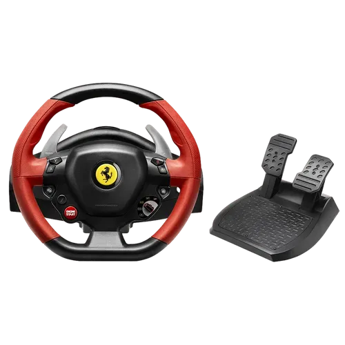 הגה Thrumaster Ferrari 458 XBOX ONE כולל דוושות גז וברקס, אחריות שנה ע״י יבואן רשמי בנדא מגנטיק בע״מ