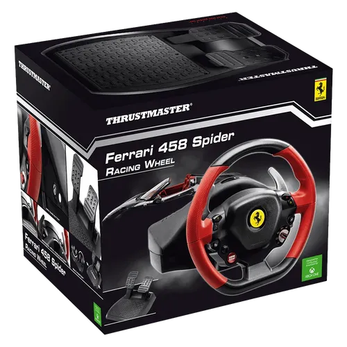 הגה Thrumaster Ferrari 458 XBOX ONE כולל דוושות גז וברקס, אחריות שנה ע״י יבואן רשמי בנדא מגנטיק בע״מ