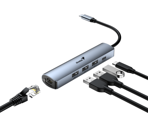 מפצל מיציאת טייפ סי לרשת ויו.אס.בי Genius UH-545 HUB