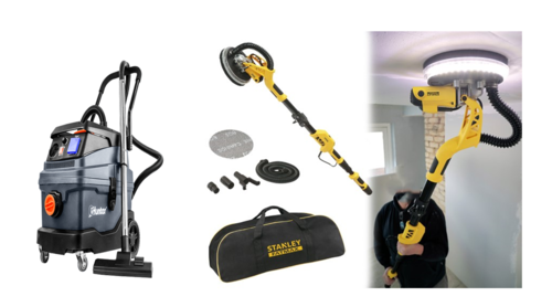 מלטשת קירות טלסקופית Stanley  750W + שואב אבק 30 ליטר  מקצועי יבש / רטוב כולל שקע חשמל 1.SFMEE500S 