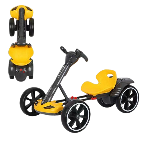 קרטינג מתקפל ממונע לילדים 12V עם שלט רחוק, אורות וצלילים - צהוב