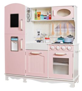 מטבח משחק מפואר לילדים עם מקרר, מכונת קרח, תנור, כיריים אורות וצלילים וטלפון קיר - אבישג ורוד