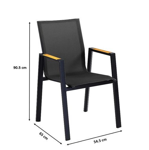 סט 8 כיסאות אלומניום שחור עם גימור עץ PLAYA