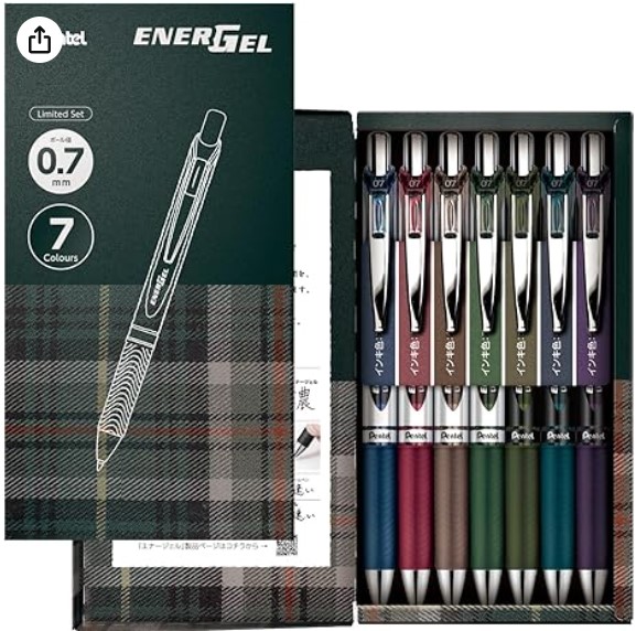 7 עטים של PENTEL ENERGEL במגוון צבעים, 0.7 עם לחצן - מהדורה מוגבלת! 