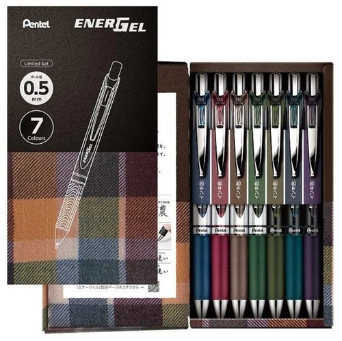 7 עטים של PENTEL ENERGEL במגוון צבעים, 0.5 עם לחצן - מהדורה מוגבלת! 