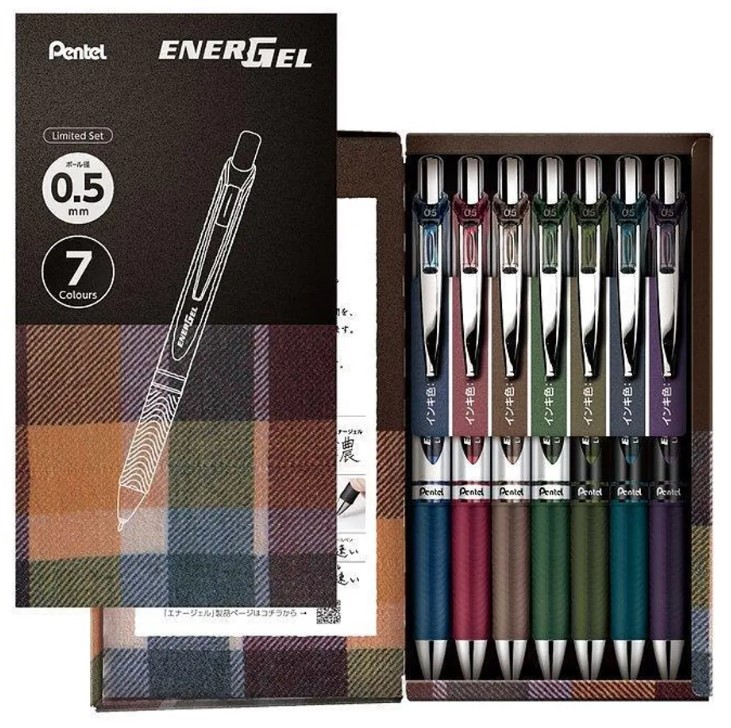 7 עטים של PENTEL ENERGEL במגוון צבעים, 0.5 עם לחצן - מהדורה מוגבלת! 