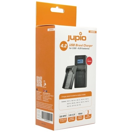 מטען JUPIO USB ייעודי לסוללות Canon  0034 3.6V-4.2V-שלוש שנים