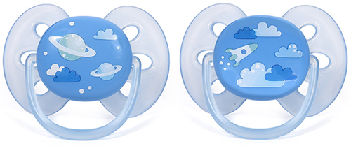 זוג מוצצי סיליקון לבנות 6-18 חודשים Avent Ultra Soft - עיצוב חללית/כוכבים