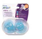 זוג מוצצי סיליקון לבנות 6-18 חודשים Avent Ultra Soft - עיצוב טורקיז