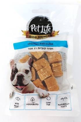 חטיף פטלייף קוביות דג ועוף לכלב 80 גרם Pet Life