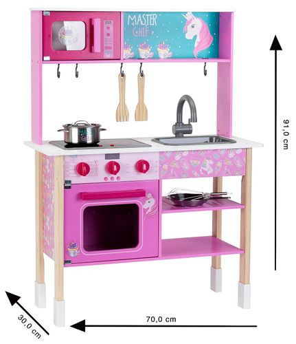 מטבח ורוד מעץ לילדים Master Chef עם אורות וצלילים, תנור, מיקרו וכיור + 6 אביזרים