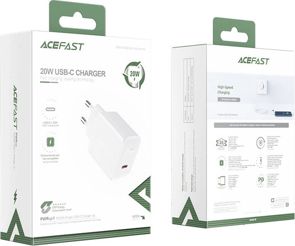 ראש מטען Acefast A1 PD20W single USB-C charger white