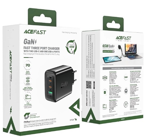 ראש מטען Acefast A41 PD65W GaN (2*USB-C+USB-A) charger